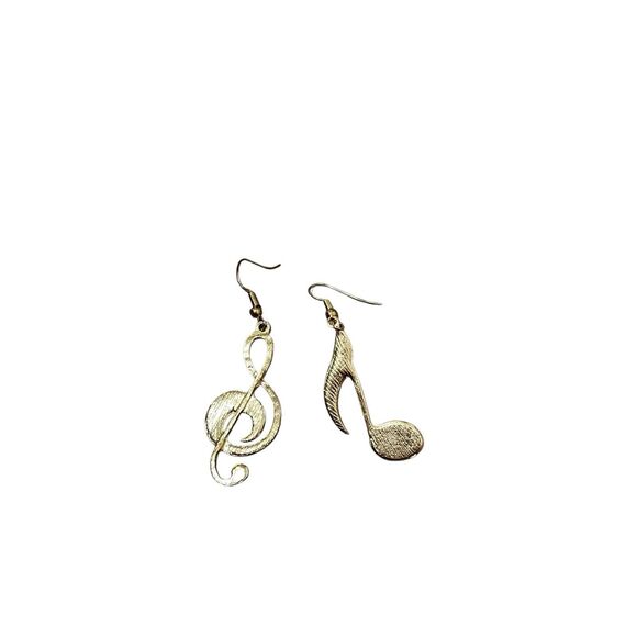 Retro Novelty Gold Rhinestone Music Note Dangle Earrings - Picture 2 of 2